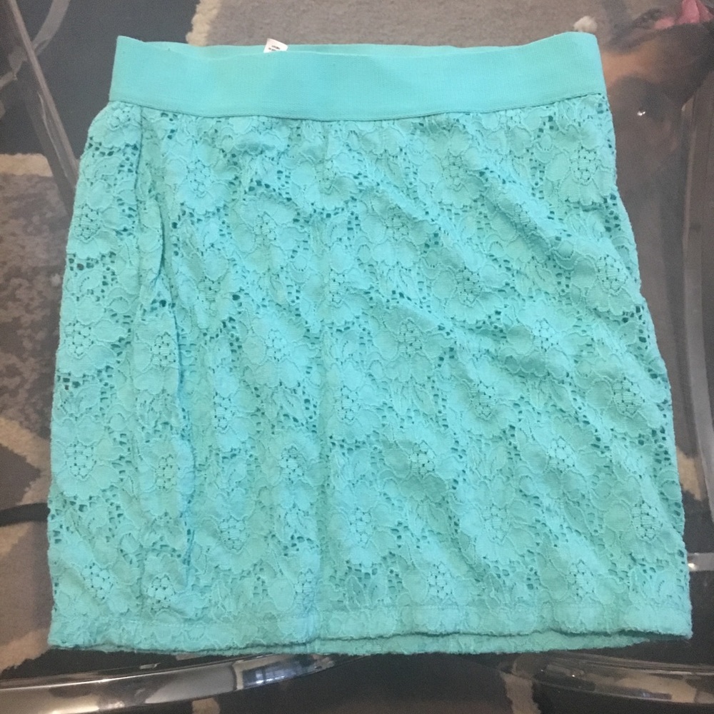 Teal lace textured pencil skirt